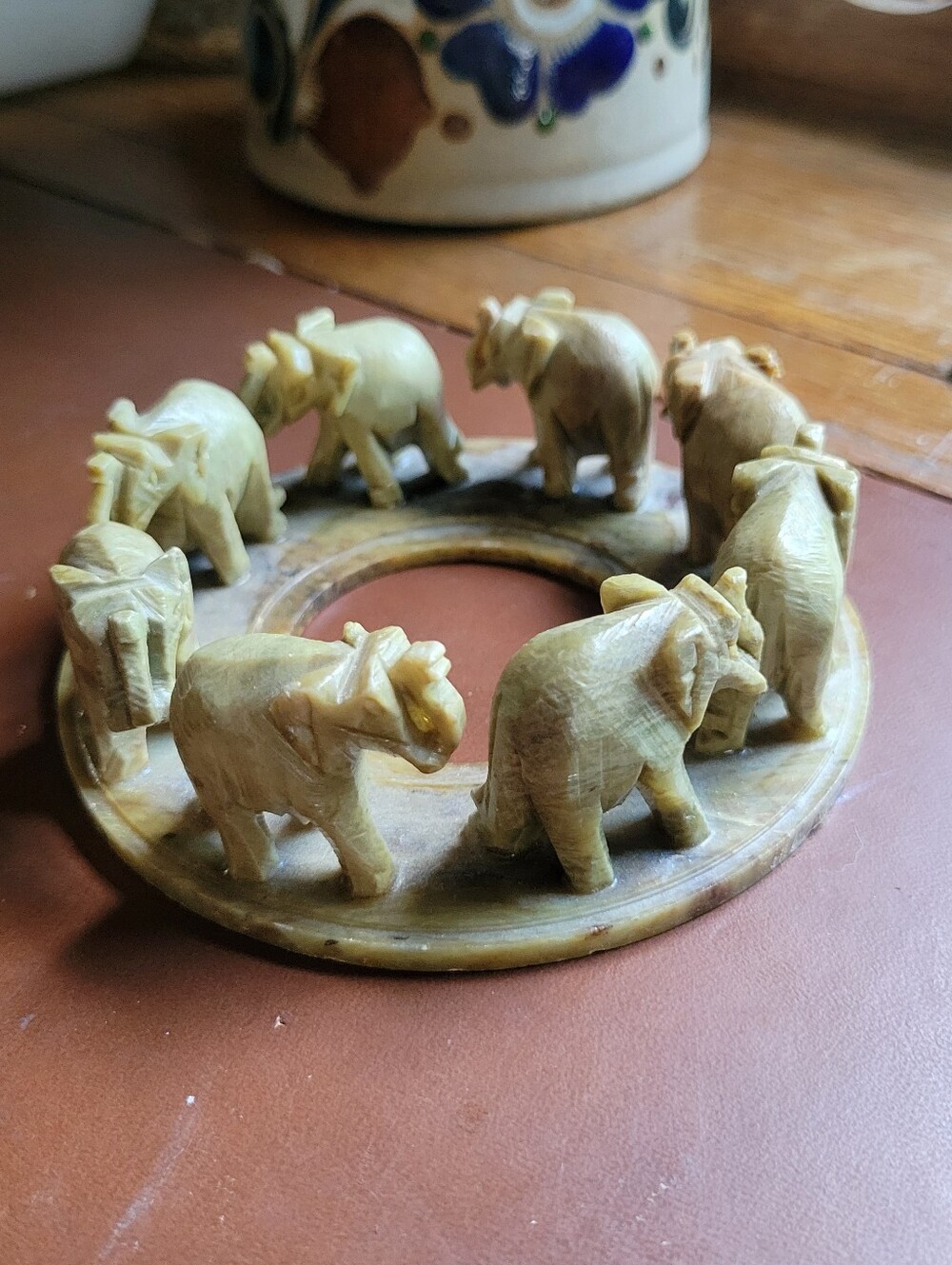 Hand Carved Elephant Soapstone Incense Burner 2” Candle Holder Collectible Decor